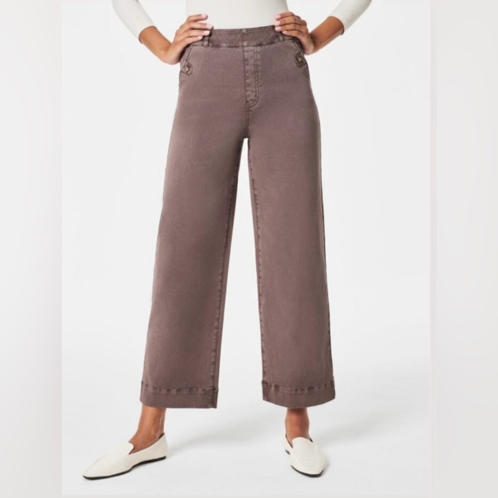 Spanx stretch twill cropped pants - bone